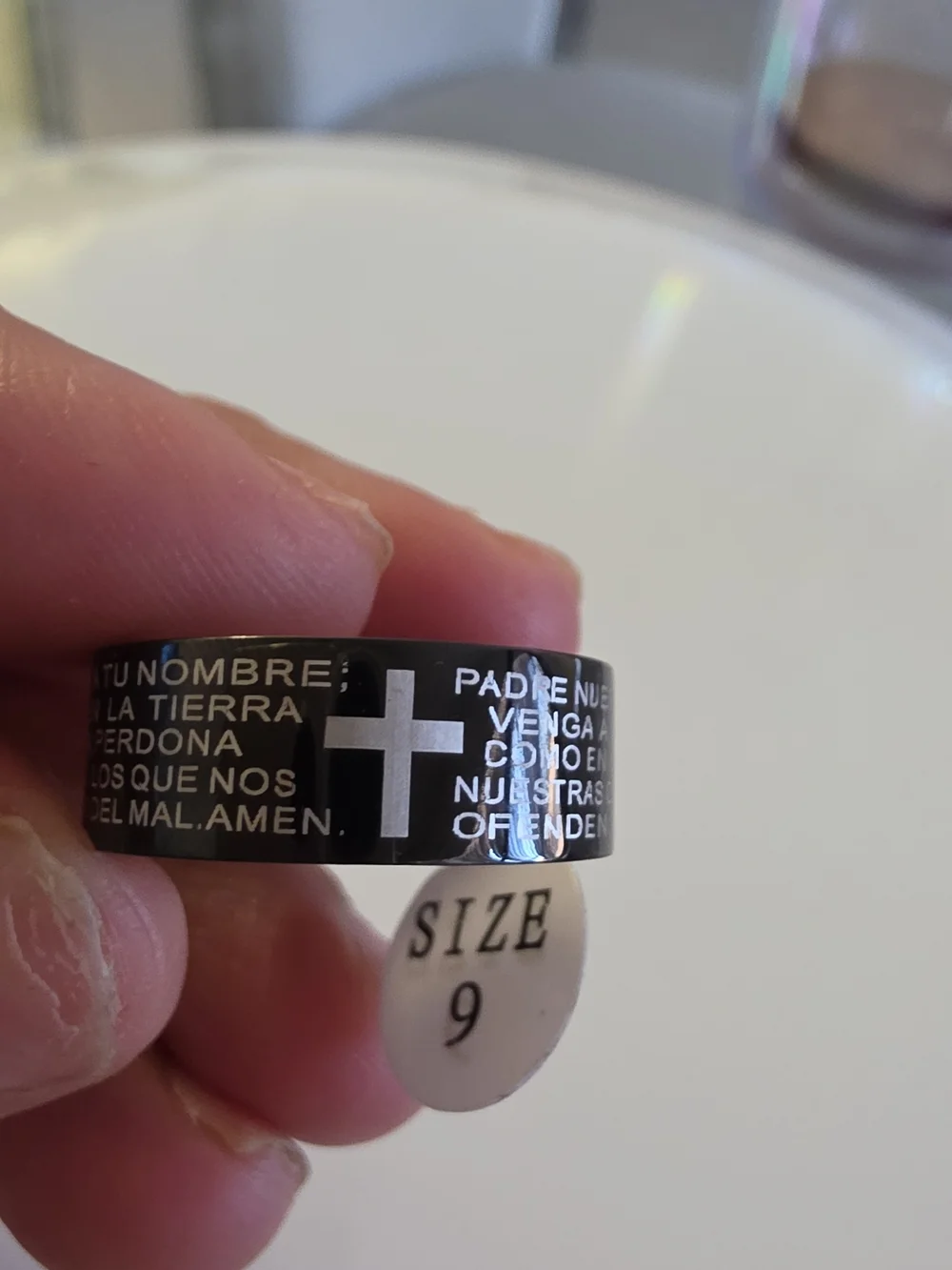 Black Prayer Text Stainless Steel Men’s Ring - Size 9